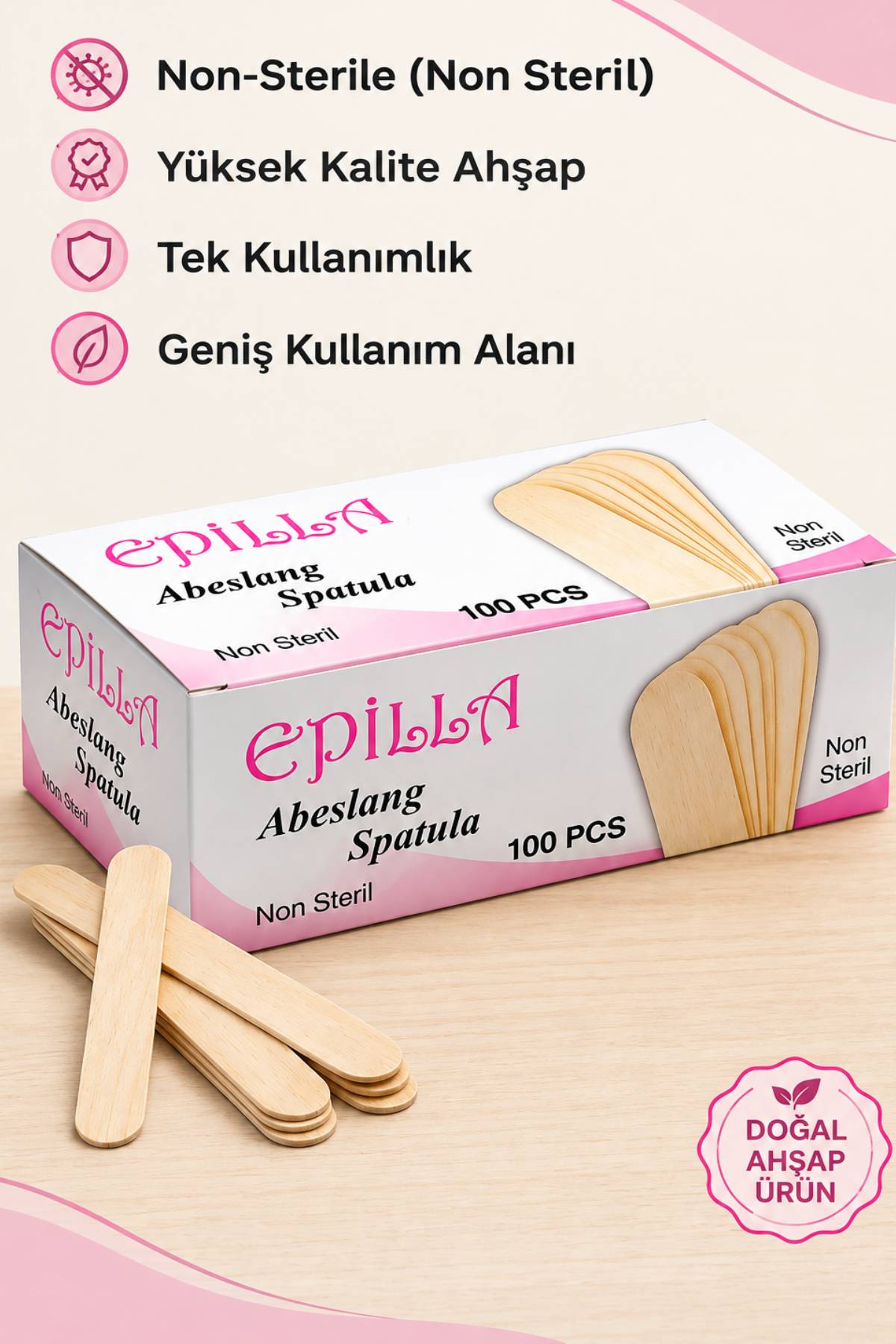 Epilla Ağda Çubuğu Tahta Dil Basacağı 100Lü 6 Paket 600 Adet Abeslang Ağda Çubuğu