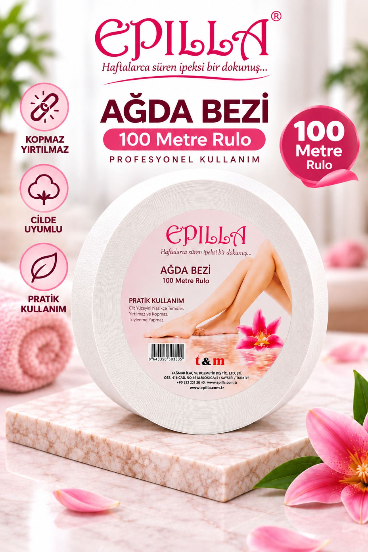 Epilla Profesyonel Rulo Sir Ağda Bezi 100 Metre – Kopmaz Yırtılmaz Epilasyon ve Ağda Temizleme Bezi