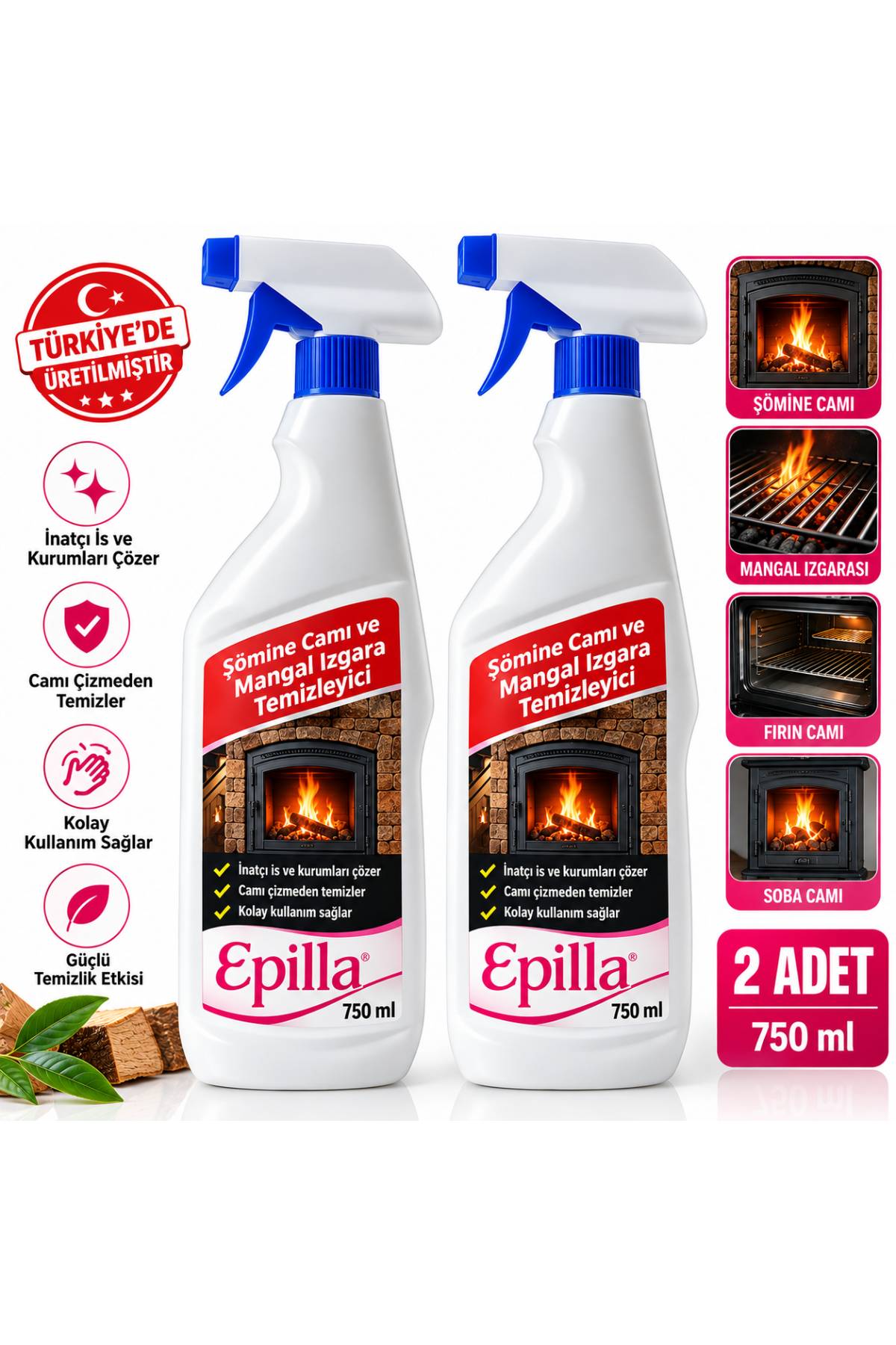 Epilla Şömine Camı ve Mangal Izgara Temizleyici 750 ml 2 Adet