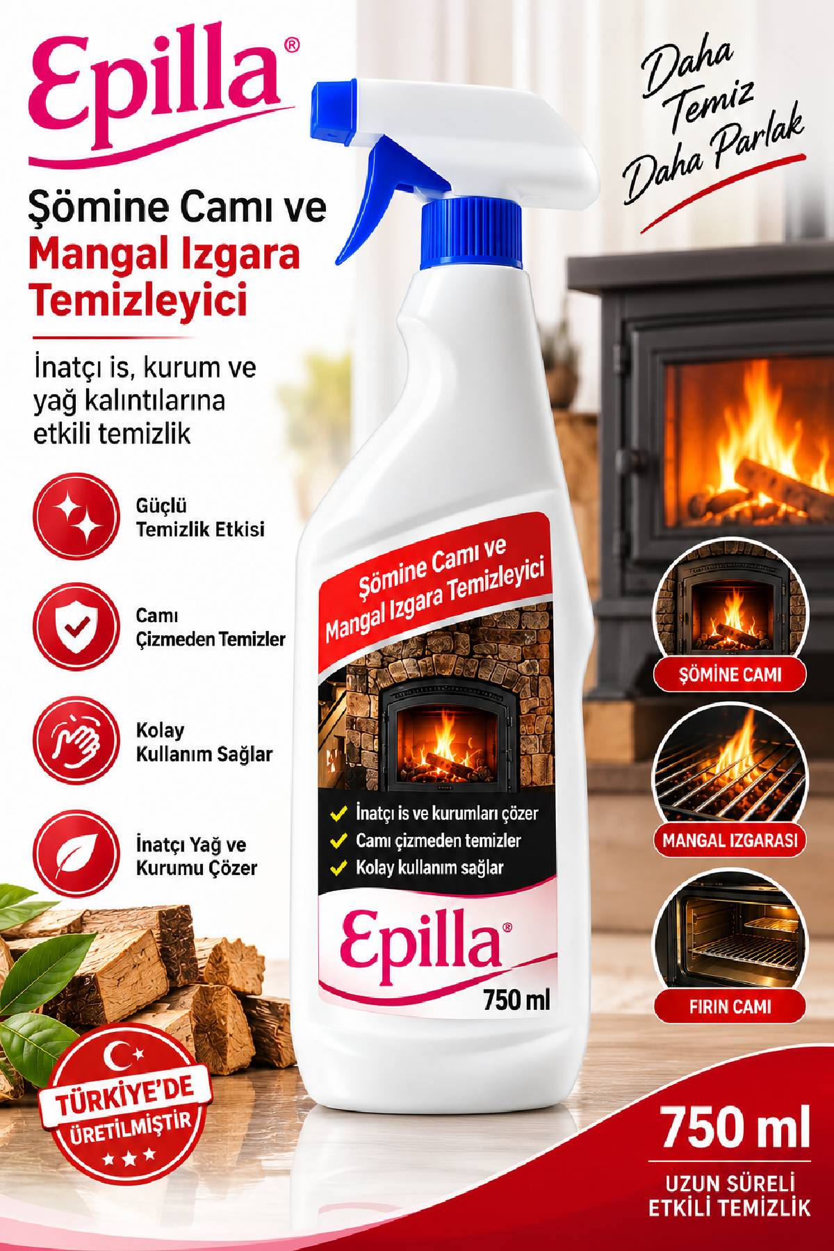 Epilla Şömine Camı ve Mangal Izgara Temizleyici 750 ml 